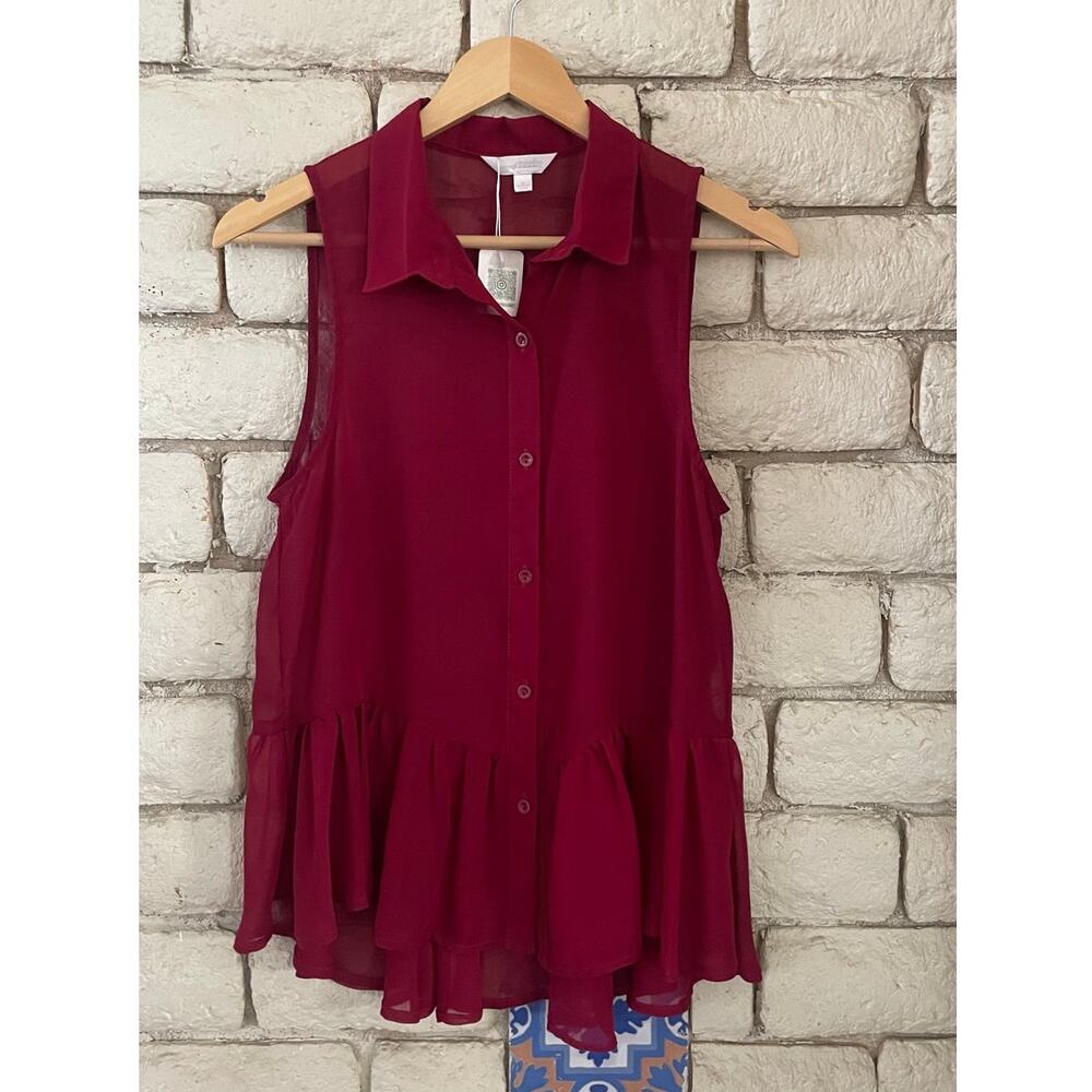 Charming Charlie Sheer‎ Burgundy Peplum Sleeveless Blouse - Size Medium